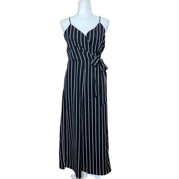 Revamped Women's black and white striped spaghetti strap jumpsuit, Sz S - Picture 2 of 16